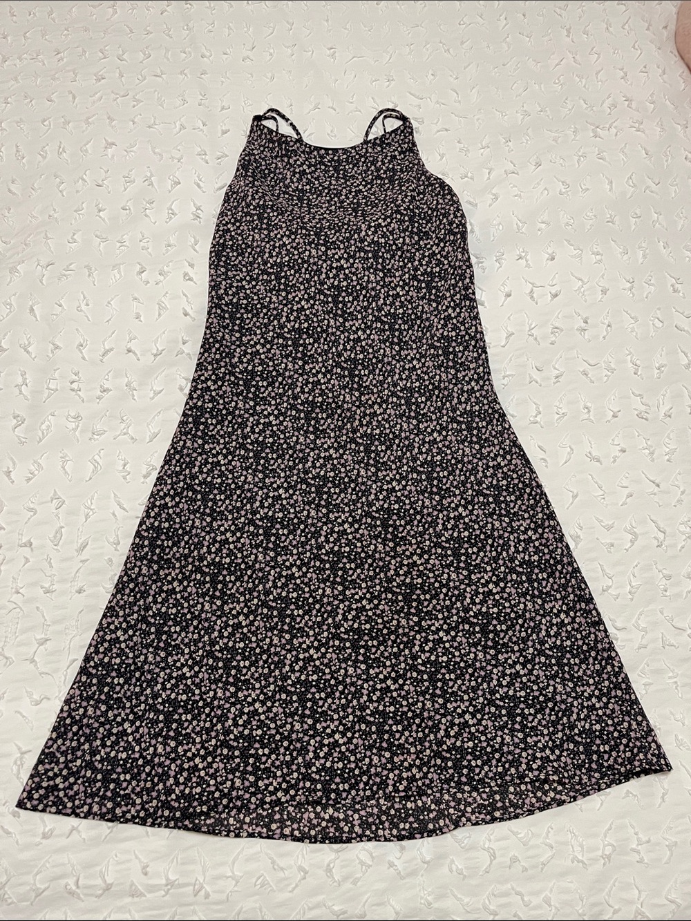 Vintage 90s Tailor B. Moss Black Midi Dress with Pink Floral Print